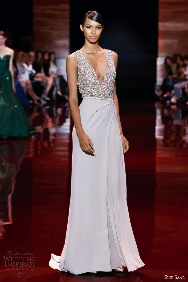 elie saab fall 2013 2014 couture sleeveless embellished v neck bodice gown