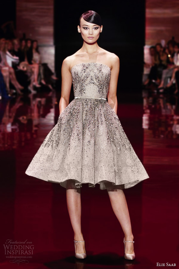 elie saab fall 2013 2014 couture strapless short dress silver