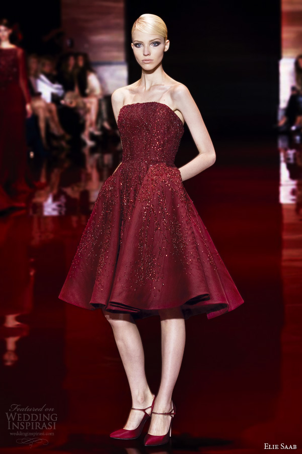 elie saab fall 2013 2014 couture strapless short red dress