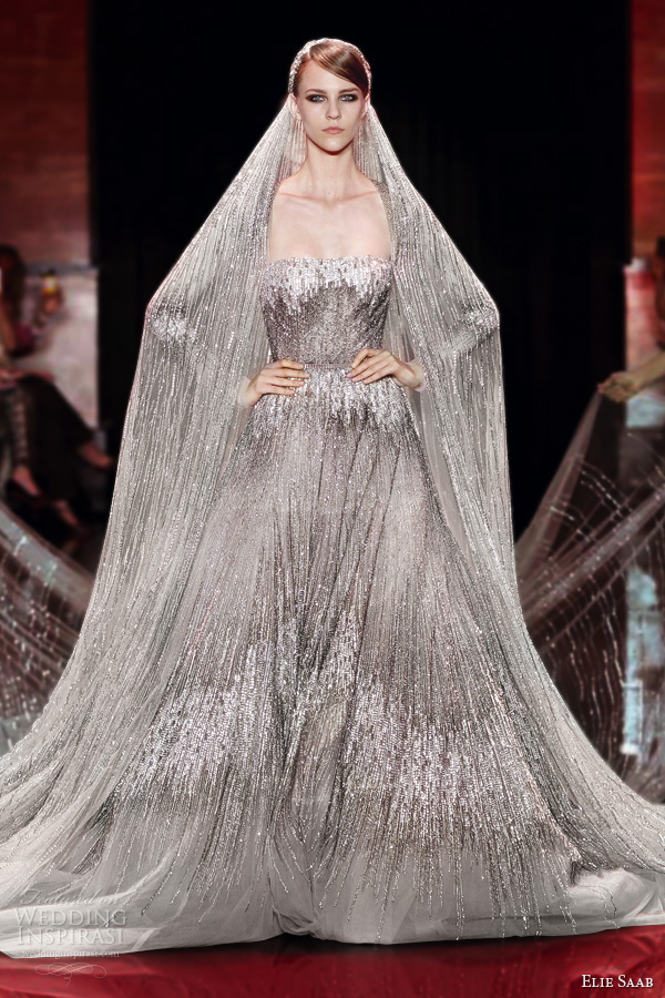 elie saab fall 2013 2014 couture wedding dress long sleeves silver