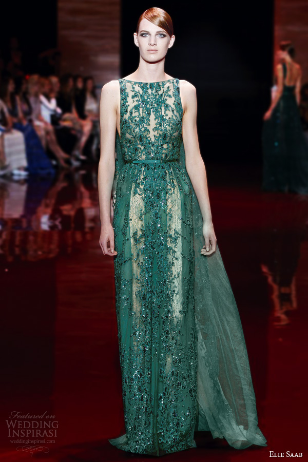 elie saab fall 2013 2014 couture wedding dress sleeveless green