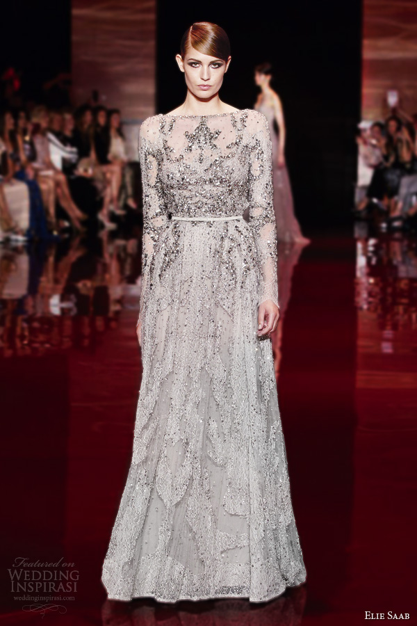 elie saab fall winter 2013 2014 couture long sleeve gown embellished bodice