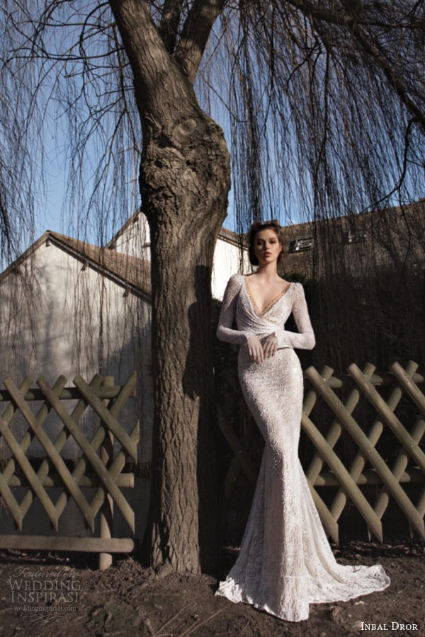 inbal dror 2013 bridal long sleeve wedding dress lace