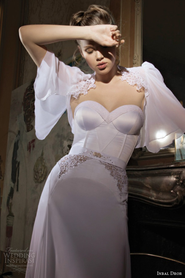 inbal dror 2013 bridal strapless gown corset bodice short flutter sleeve jacket