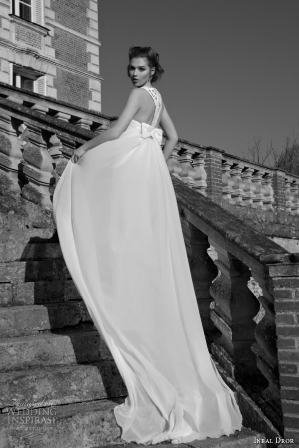 inbal dror wedding dresses 2013 2014 column gown lace racer back bow accent