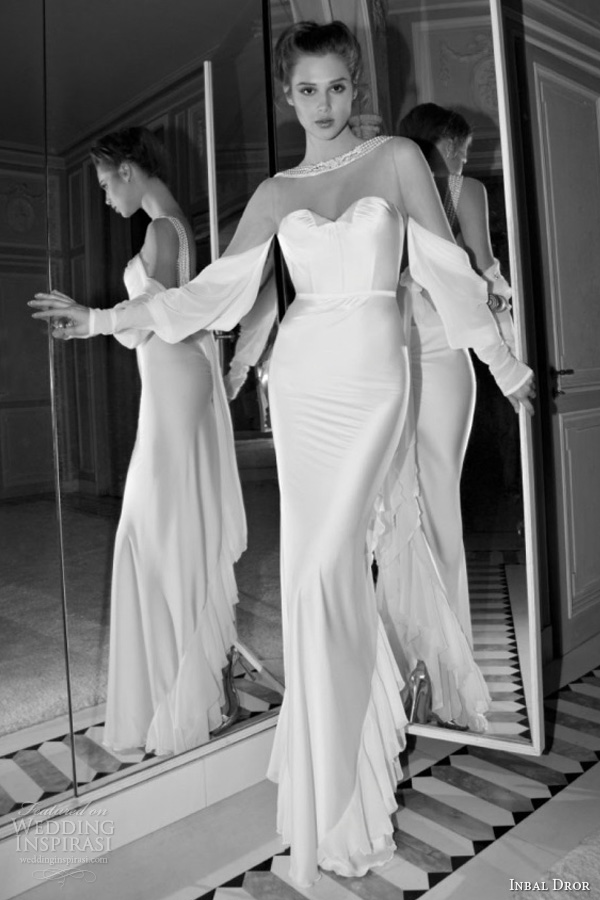 inbal dror wedding dresses 2013 column gown pearl string strap back