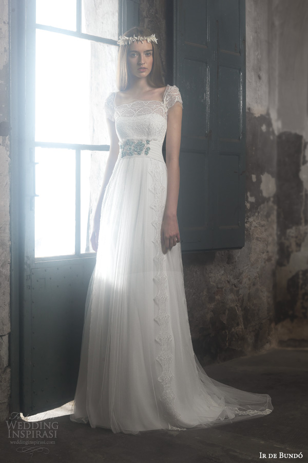 ir de bundo bridal 2014 martina cap sleeve lace bodice wedding dress