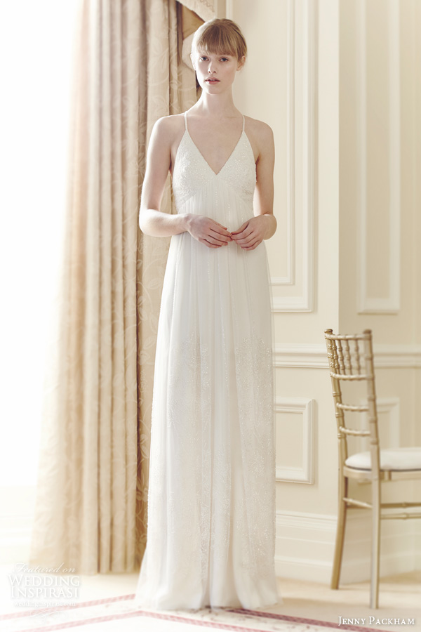 jenny packham bridal 2014 summer wedding dress empire waist beaded sequins straps