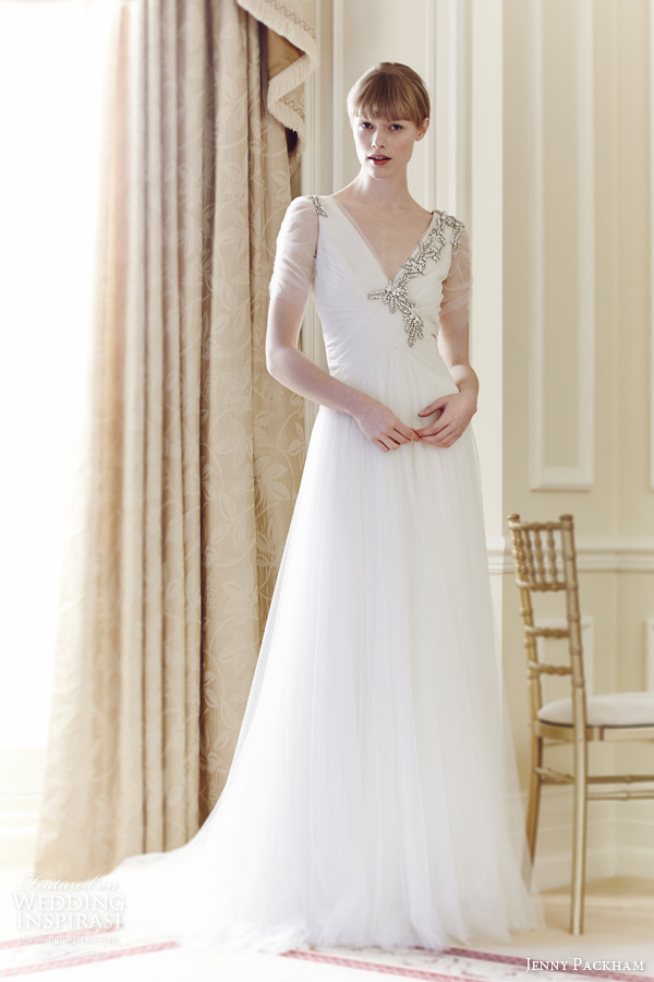 jenny packham bridal spring 2014 amour wedding dress short illusion sleeves