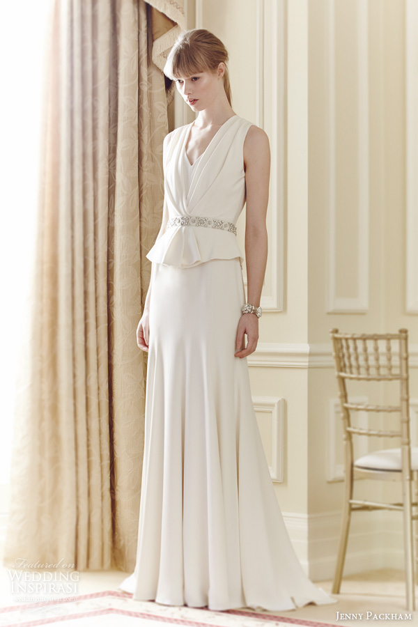 jenny packham spring 2014 bridal carine sleeveles peplum top wedding dress