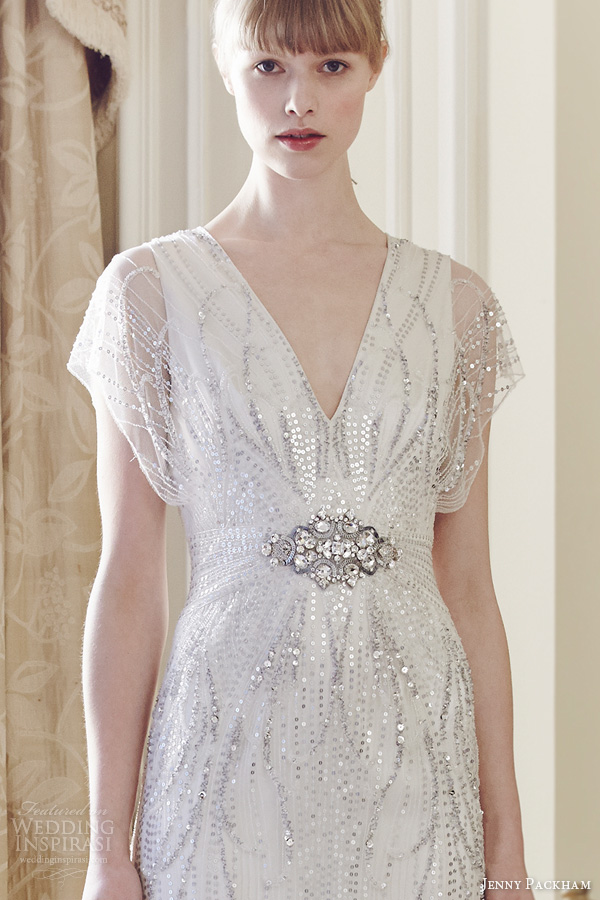 jenny packham spring 2014 florence wedding sleeves beaded sequins bodice close up