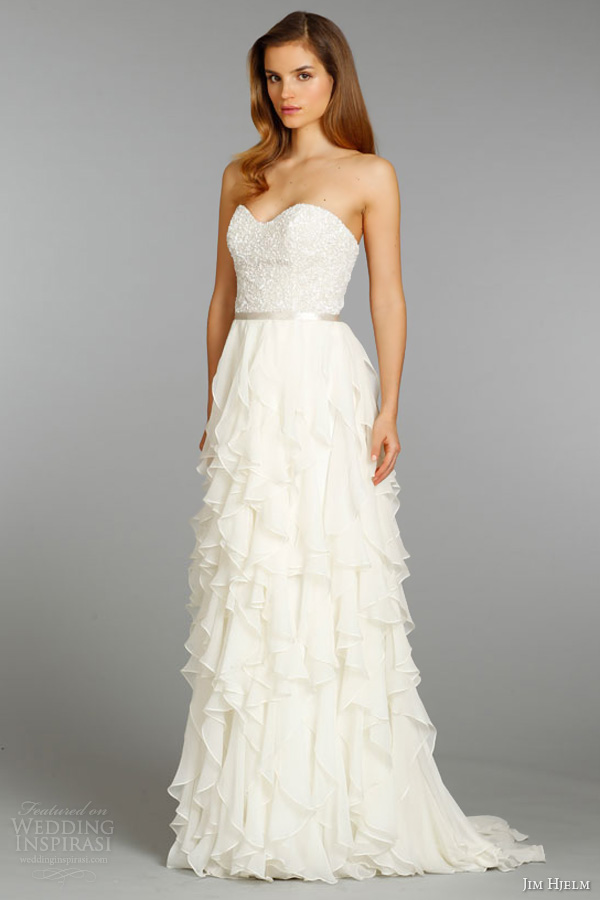 jim hjelm bridal fall 2013 silk georgette a line strapless wedding dress crystal beaded embroidered style 8353