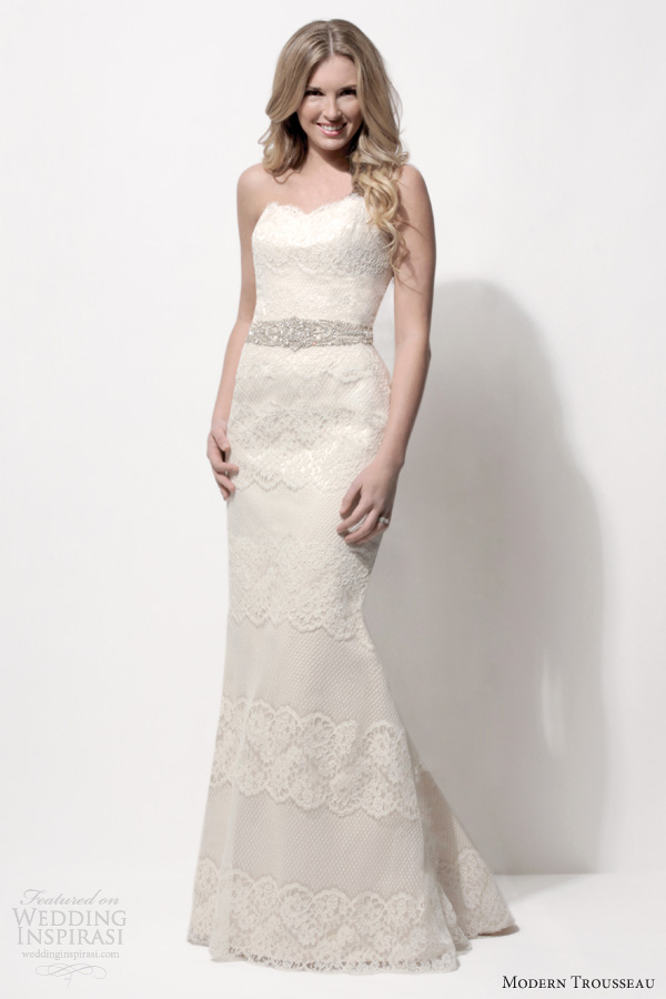 modern trousseau 2014 bridal pia strapless lace wedding dress