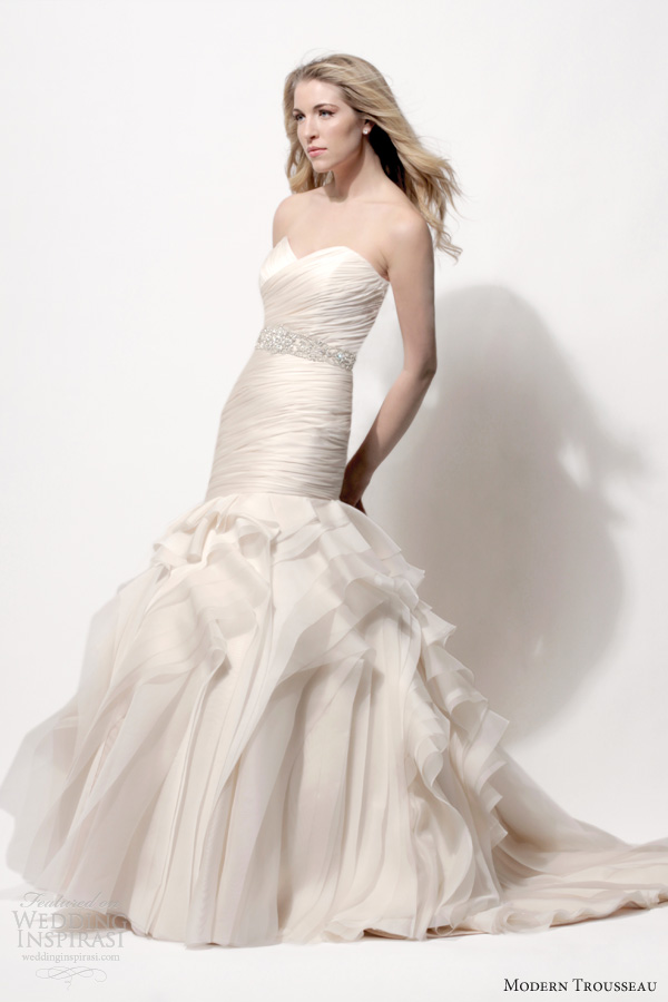 modern trousseau blush wedding dresses spring 2014 tanner strapless sweetheart gown draped bodice skirt