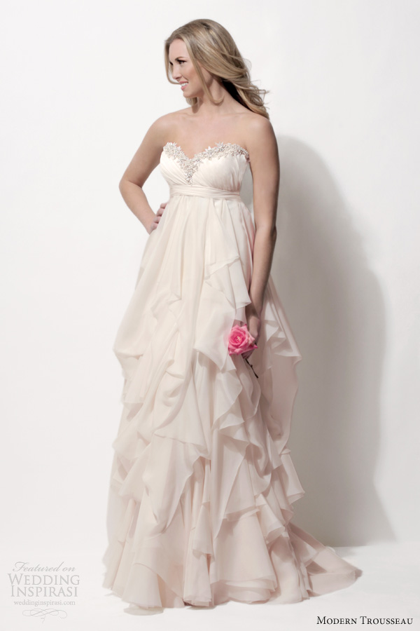 modern trousseau spring 2014 bridal norah strapless empire blush wedding dress embellished neckline