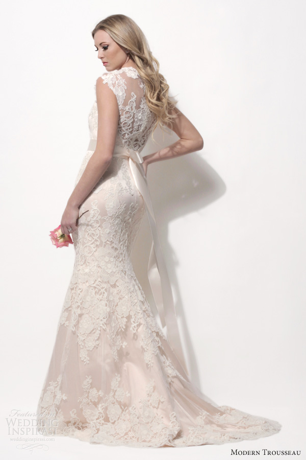 modern trousseau spring 2014 finnley cap sleeve lace blush shell pink wedding dress