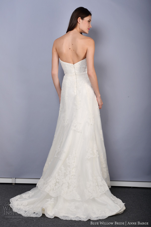 anne barge blue willow spring 2014 cavatina strapless lace wedding dress tiered train