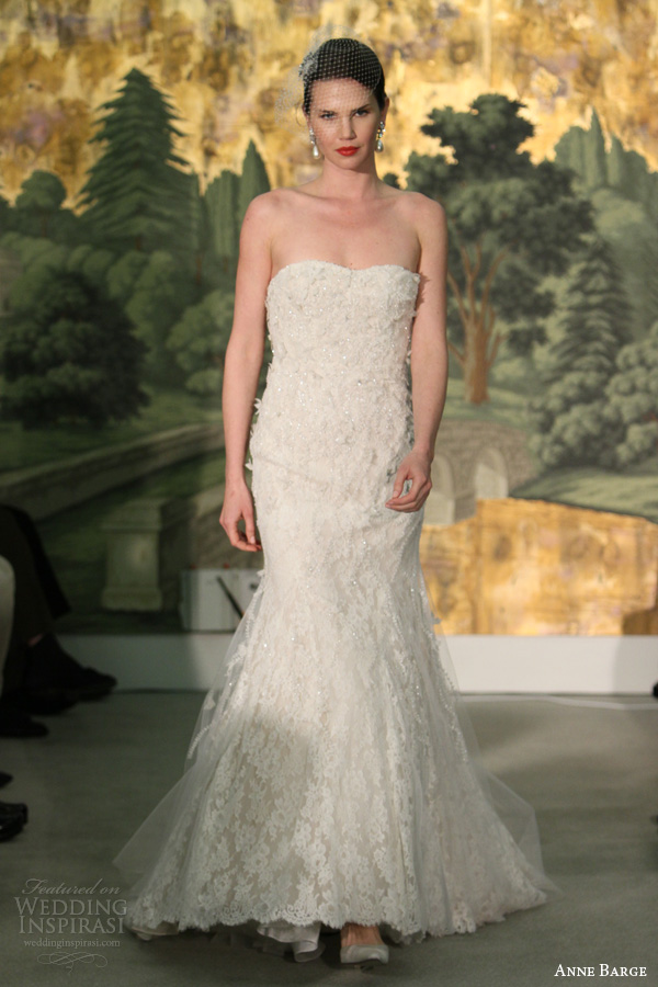 anne barge bridal spring 2014 coriandre strapless lace wedding dress