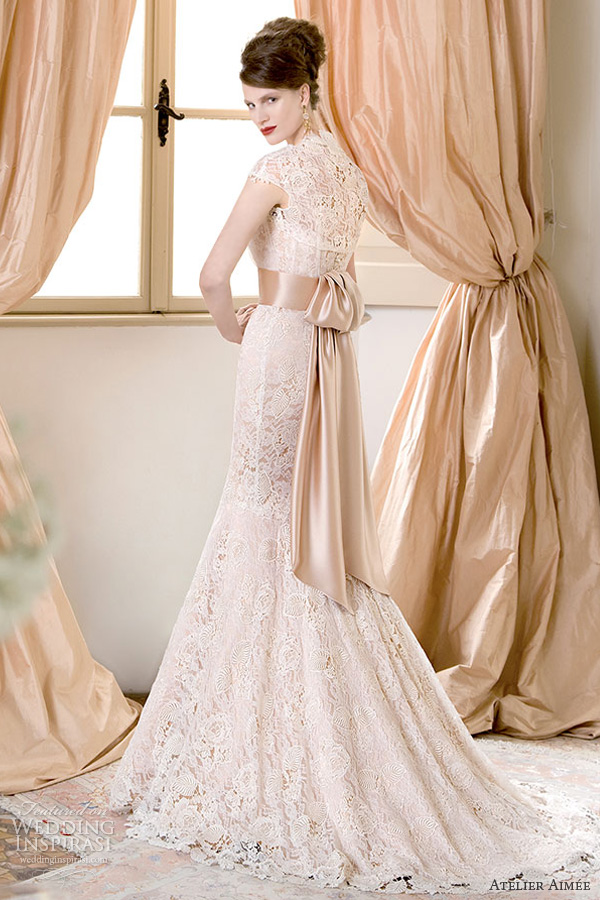 atelier aimee 2014 cloe pink lace wedding dress back cap sleeve bolero jacket