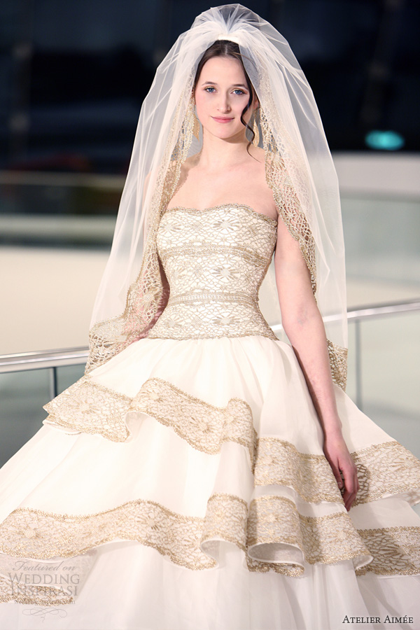 atelier aimee 2014 flavia strapless ball gown gold lace