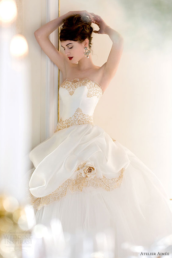 atelier aimee 2014 susanna strapless wedding dress gold lace overskirt bodice atelier aimee 2014 susanna strapless wedding dress gold lace overskirt bodice