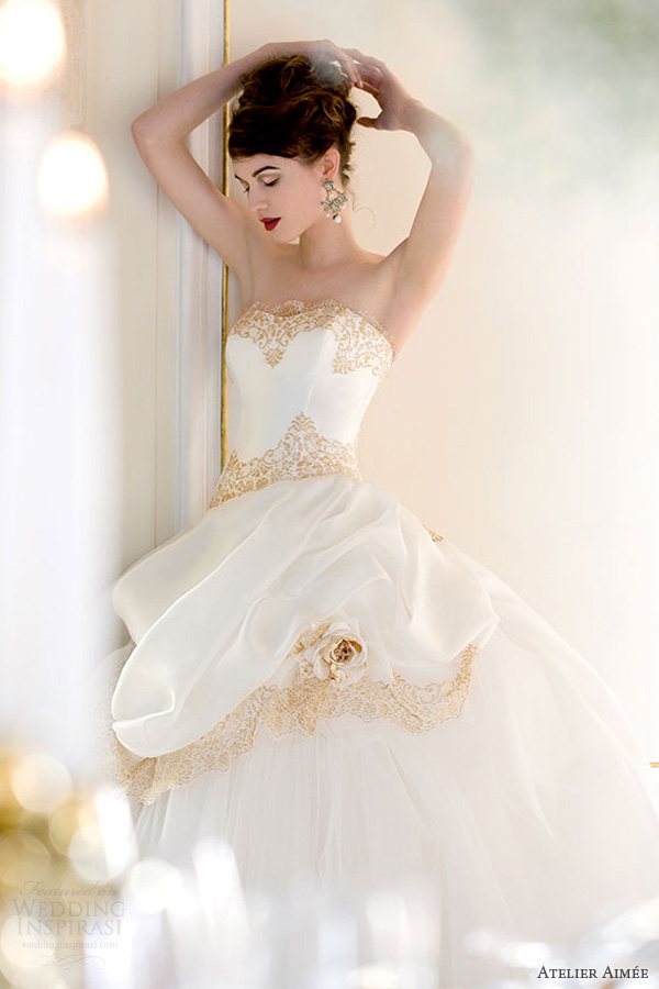 atelier aimee 2014 susanna strapless wedding dress gold lace overskirt bodice