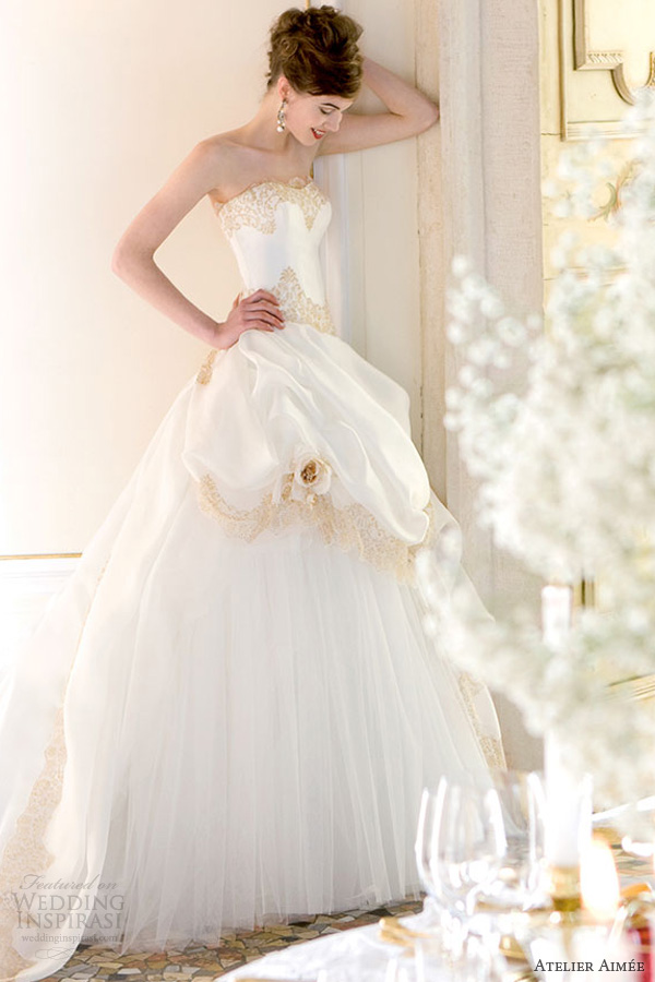 atelier aimee 2014 susanna strapless wedding dress gold lace overskirt atelier aimee 2014 susanna strapless wedding dress gold lace overskirt