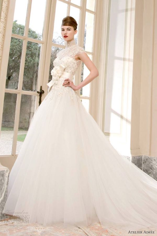atelier aimee bridal 2014 carina wedding dress illusion back cap sleeves train villa sigurta