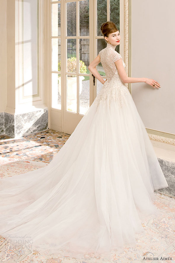 atelier aimee bridal 2014 carina wedding dress illusion back cap sleeves train