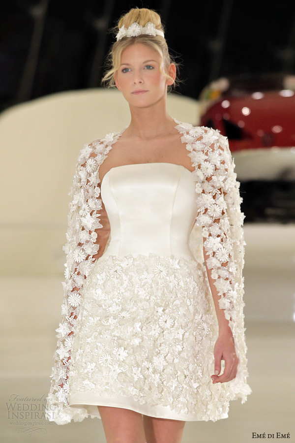 eme di eme 2014 vilnius short wedding dress floral coat close up