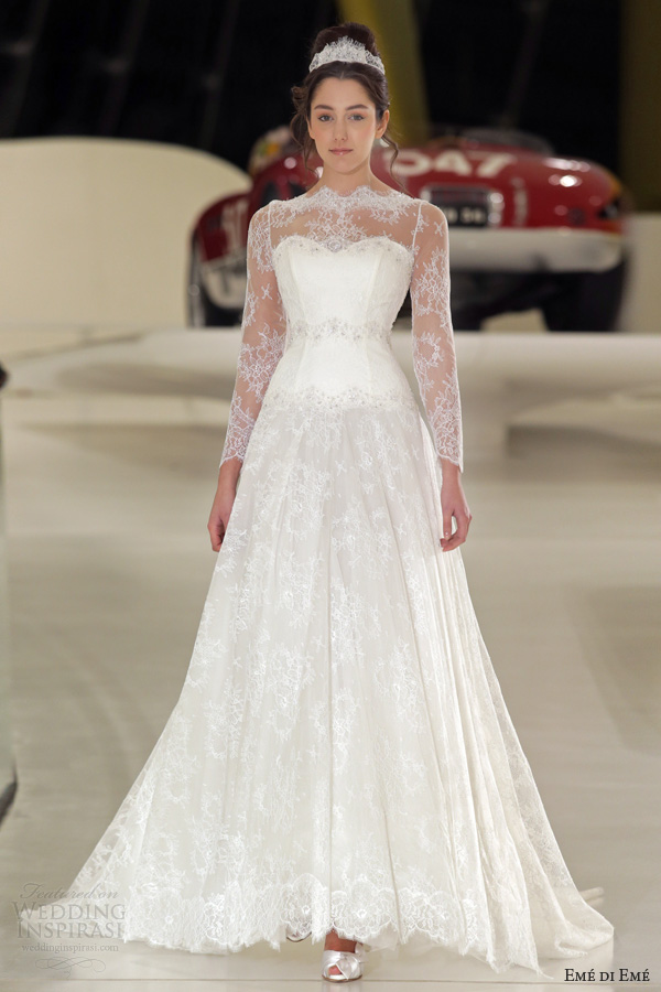 eme di eme bridal 2014 bruxelles romantic long sleeve lace wedding dress