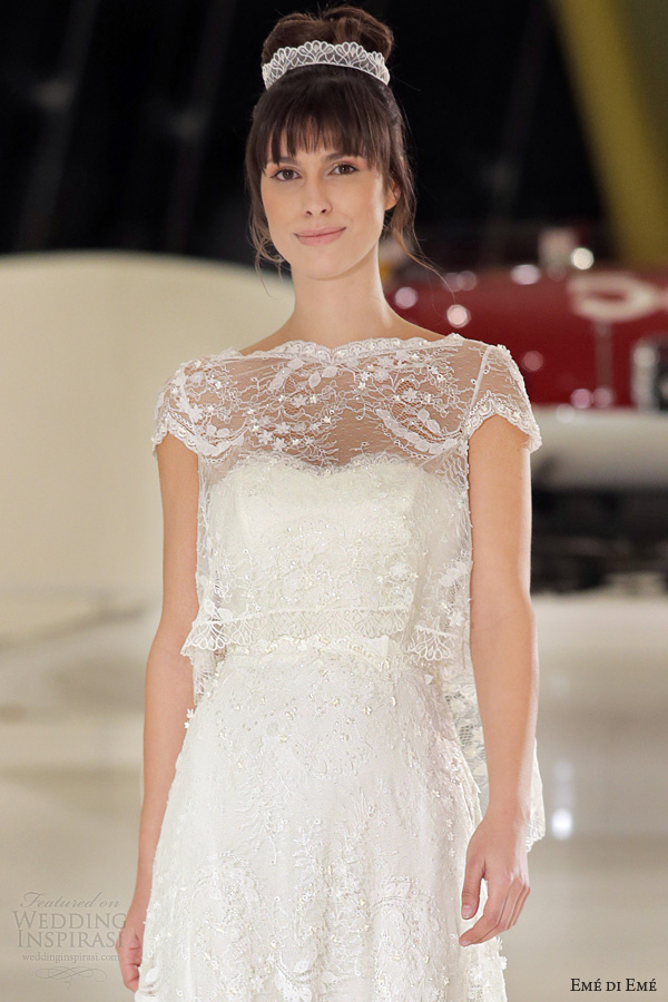 eme di eme bridal 2014 madrid cap sleeve wedding dress close up