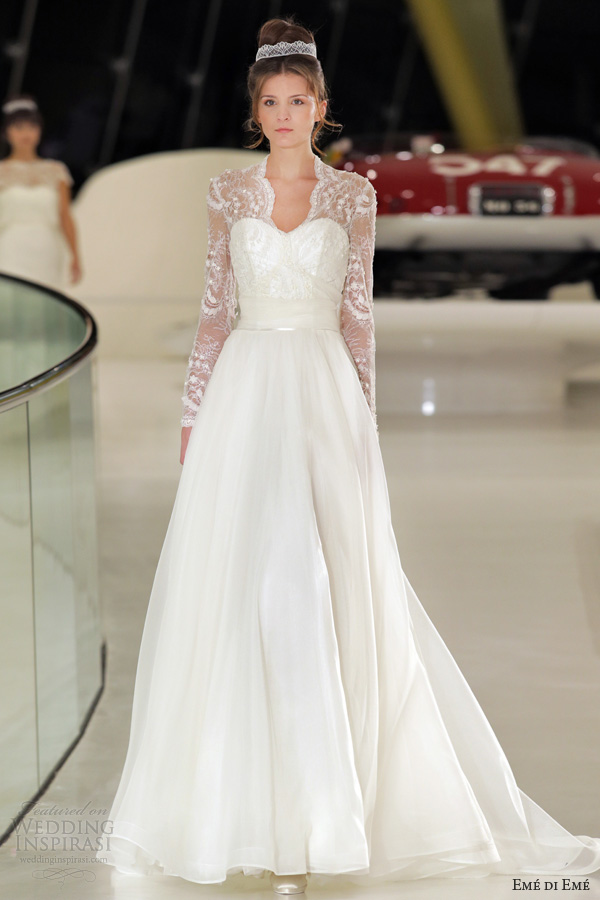 eme di eme bridal 2014 malaga long sleeve wedding dress scallop v neckline
