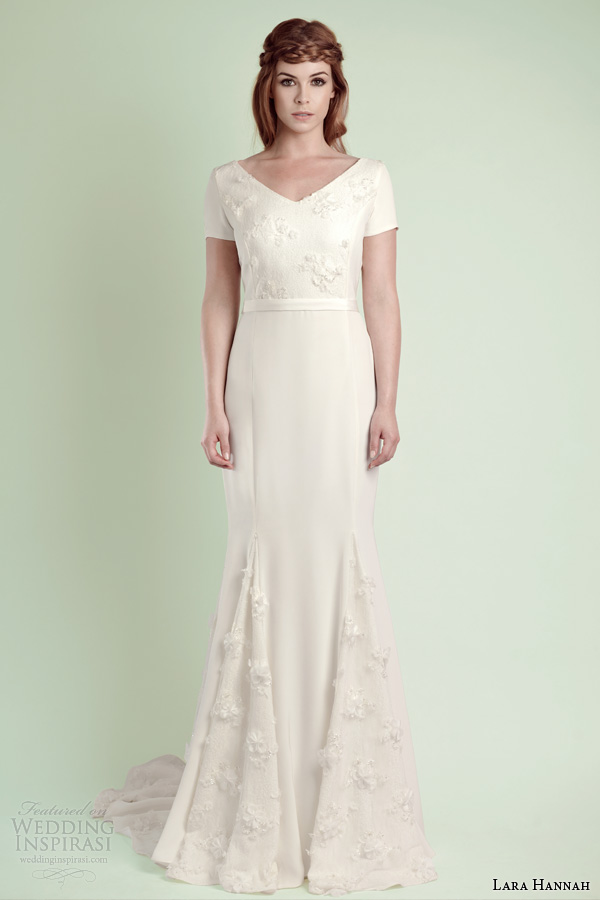 lara hannah wedding dresses 2014 infinity gown sleeves godet skirt front