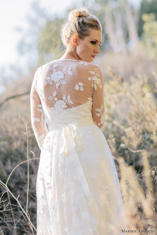 marisol aparicio fall 2013 bridal long sleeve lace wedding dress drop veil close up back