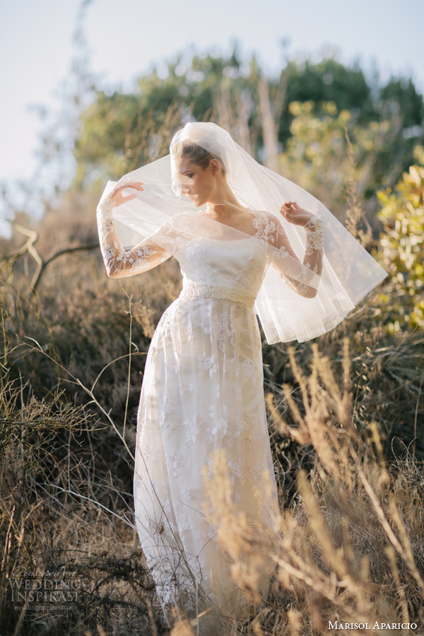 marisol aparicio fall 2013 bridal lourdes long sleeve lace wedding dress drop veil