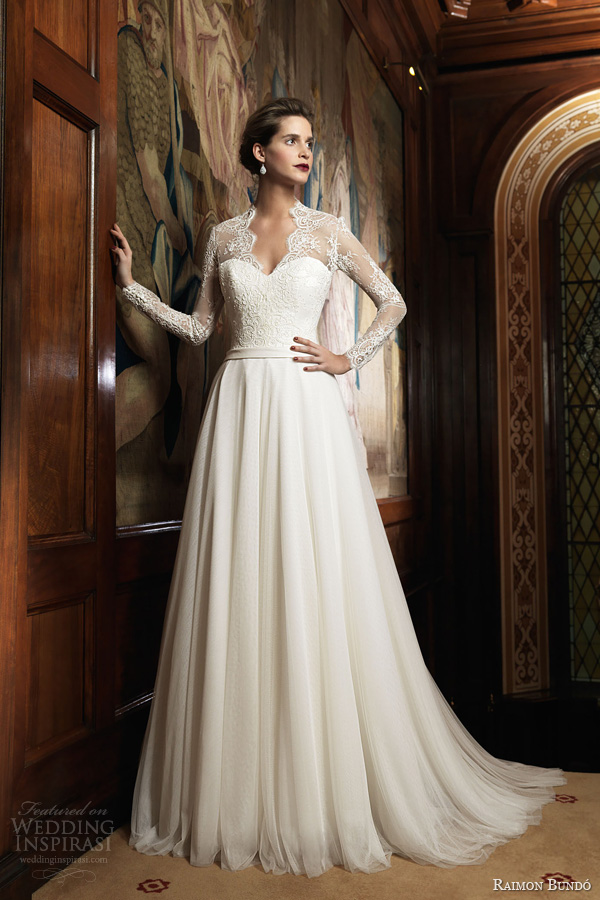 raimon bundo 2014 isolda long sleeve wedding dress v neck