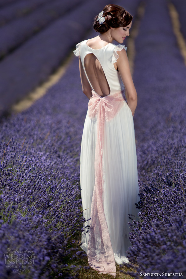 sanyukta shrestha eco wedding dresses 2014 kathleen flutter sleeve gown pink sash keyhole back sanyukta shrestha eco wedding dresses 2014 kathleen flutter sleeve gown pink sash keyhole back
