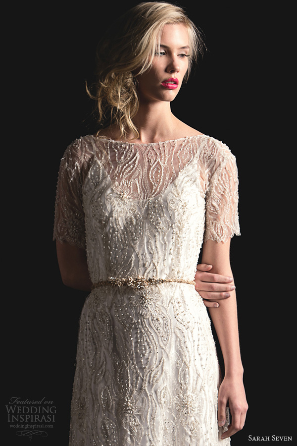 sarah seven bridal 2014 the gibson beaded wedding dress bodice close up