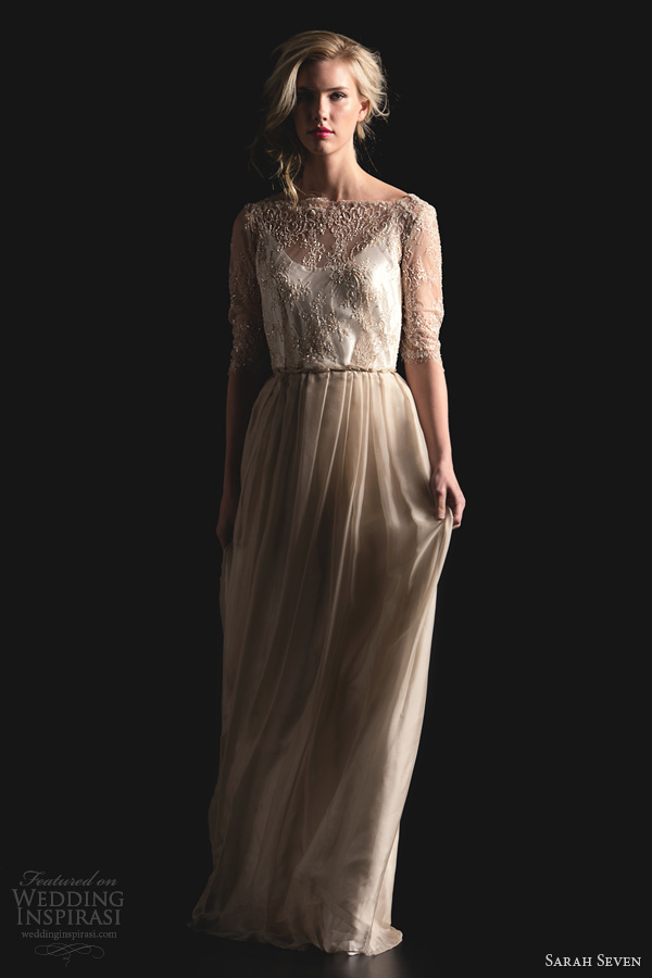sarah seven bridal spring 2014 london fog short half sleeve wedding dress