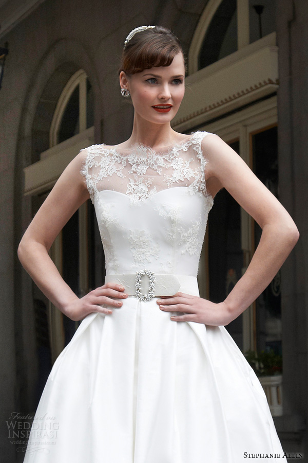 stephanie allin 2014 kellie sleeveless illusion neckline wedding dress close up stephanie allin 2014 kellie sleeveless illusion neckline wedding dress close up