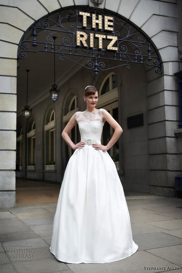 stephanie allin 2014 kellie sleeveless illusion neckline wedding dress