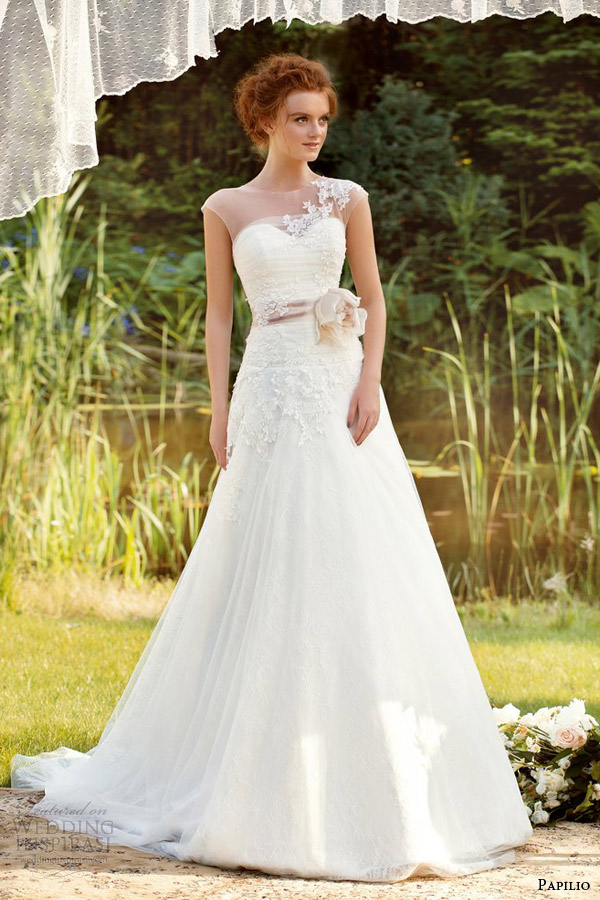 2014 papilio rosenna wedding dress with illusion neckline