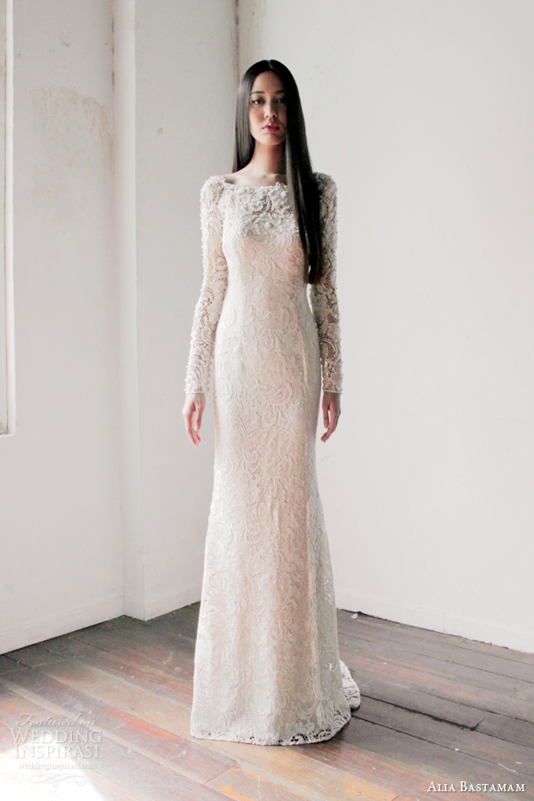 alia bastamam 2013 long sleeve lace wedding dress