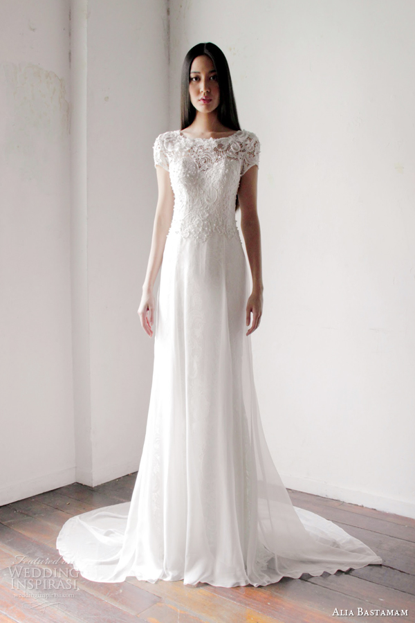 alia bastamam 2013 short sleeve wedding dress