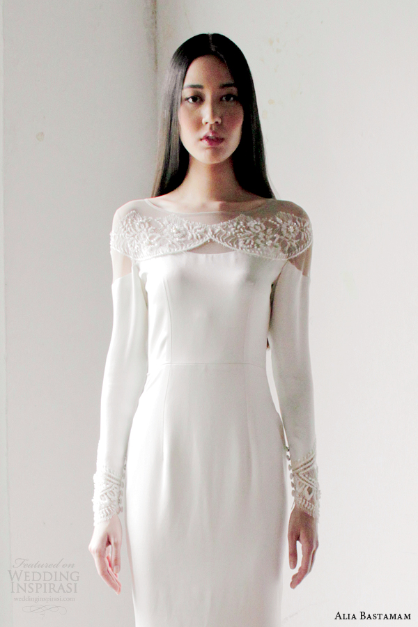 alia bastamam bridal 2013 wedding dress with long sleeves close up bodice