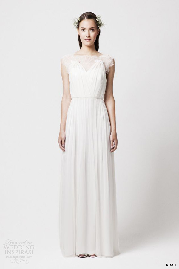 kisui 2014 amina cap sleeve draped wedding dress