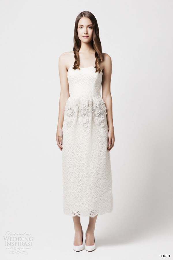 kisui 2014 anele tea length strapless wedding dress