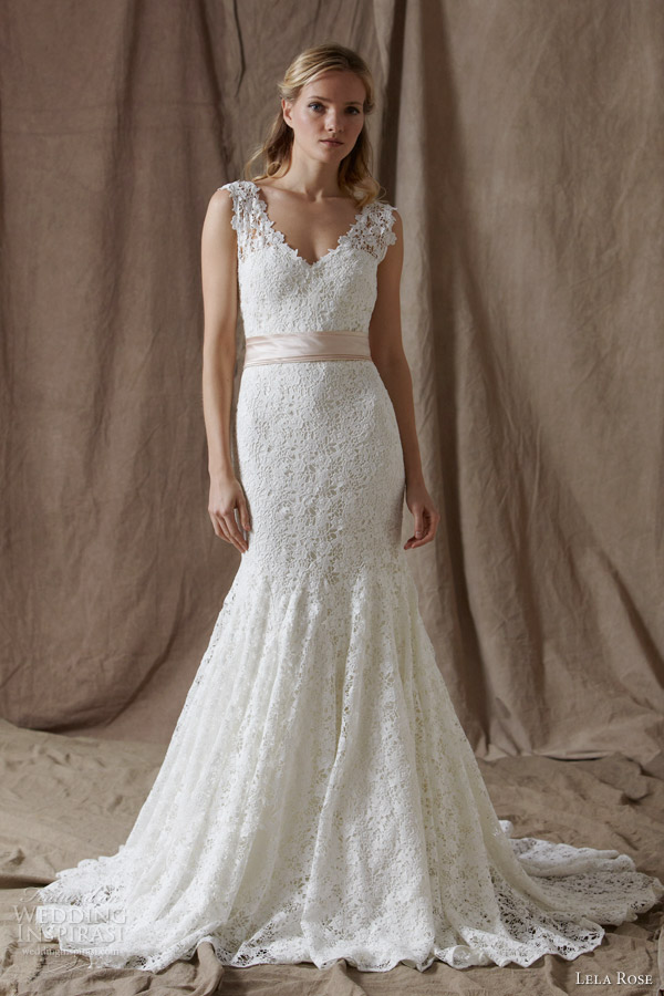 lela rose bridal spring 2014 the inn wedding dress sleeveless lace pink sash