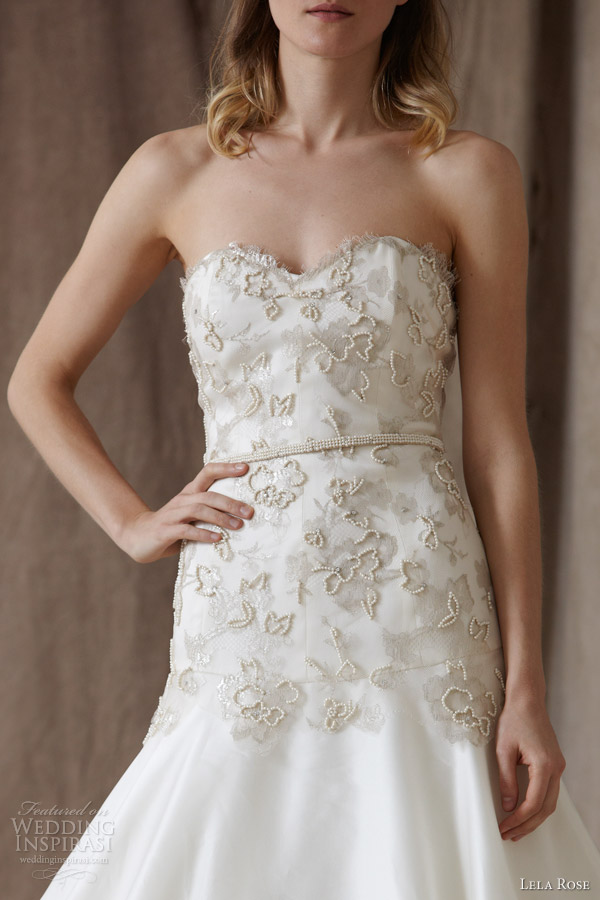lela rose bridal spring 2014 the peninsula strapless beaded waist wedding dress detail bodice